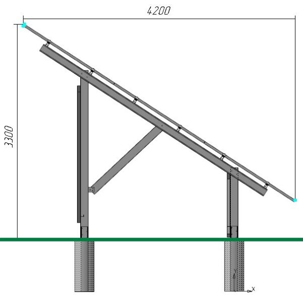 Конструкция двухстойкая, трехрядная для "малых" панелей СОЛЕНСИ