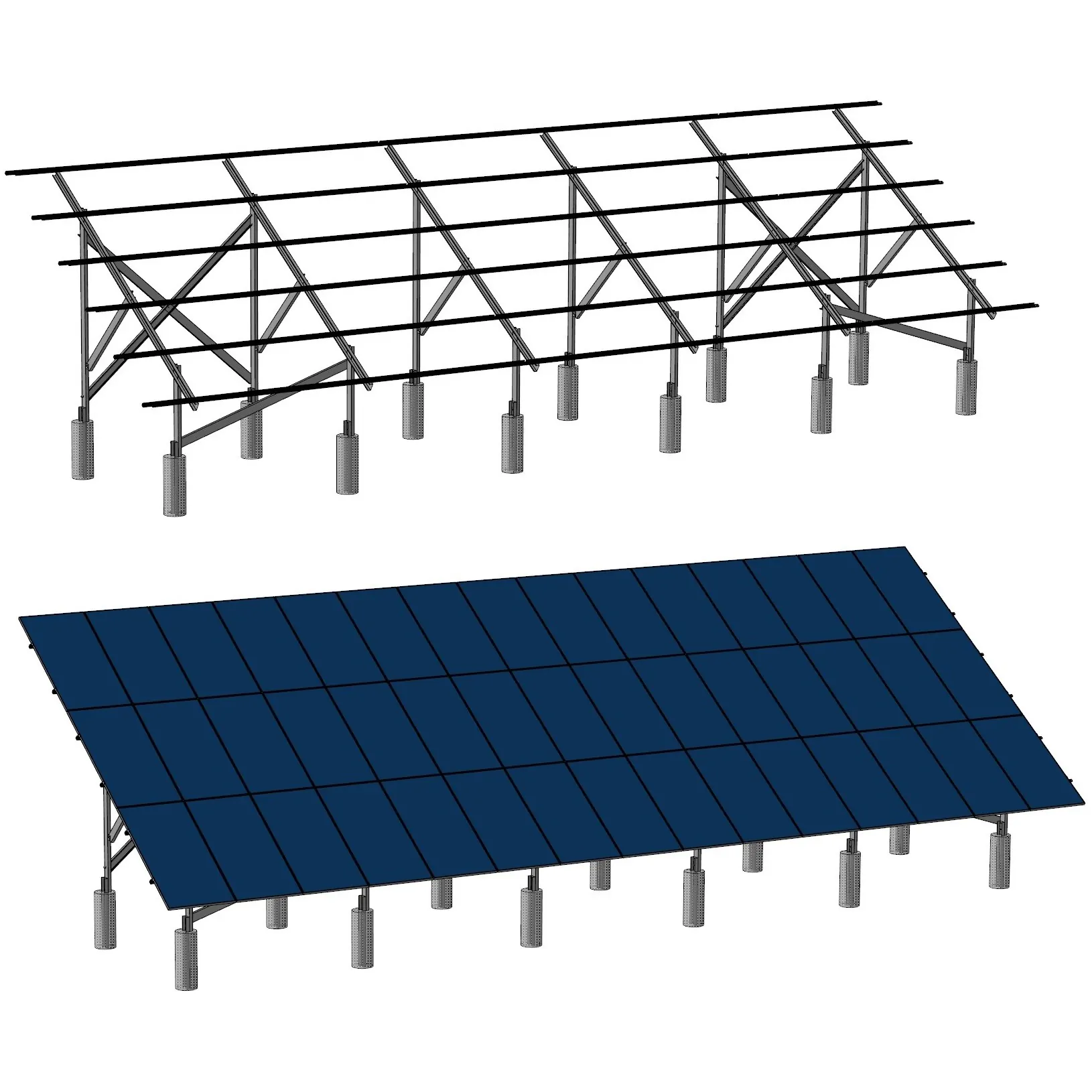 Конструкція двостійкова, трирядна для "великих" панелей,Конструкція двостійкова, трирядна для "малих" панелей